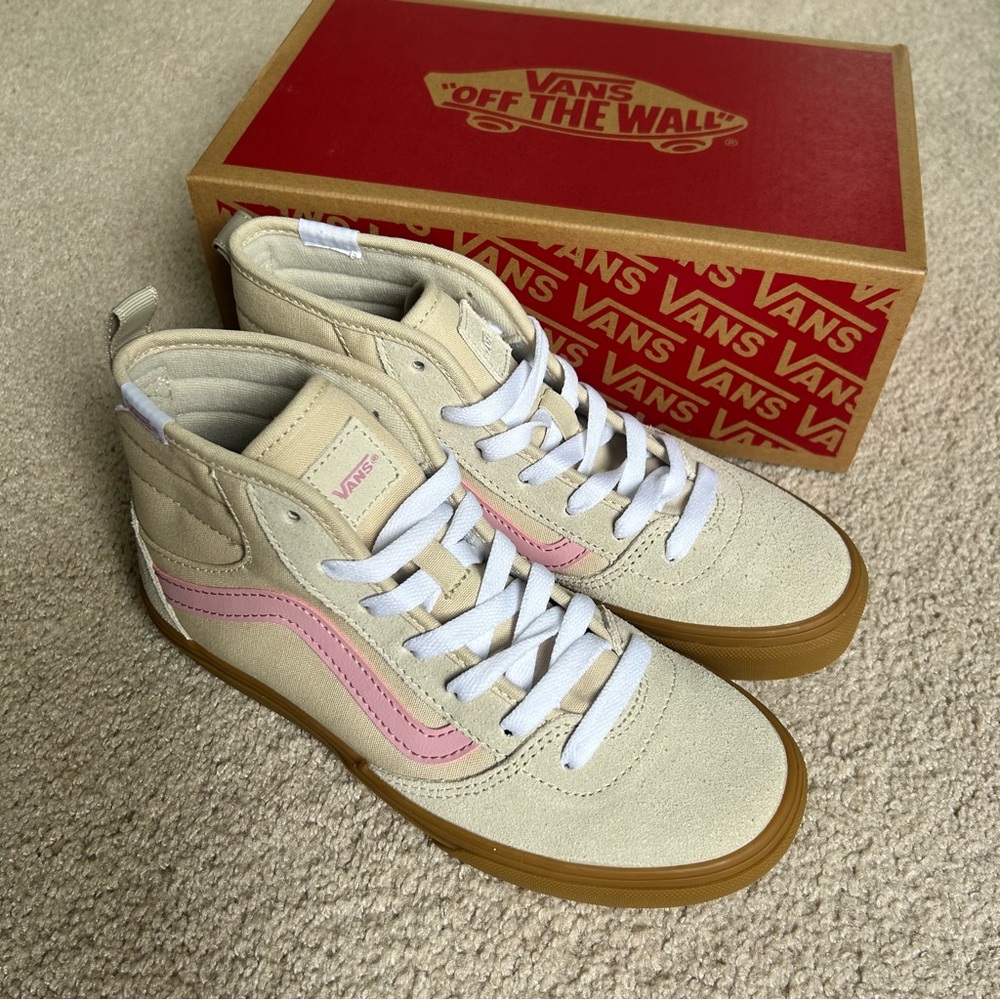 NEW Sz 4 Vans Ashwood Hi Decon Oatmeal Pink Gum Youth High Top Skate